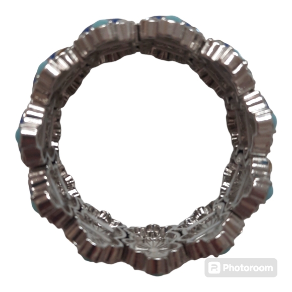 Lia Sophia Lapis Blue Turquoise Crystal Stone Stretch Chunky Statement Bracelet - Picture 5 of 5